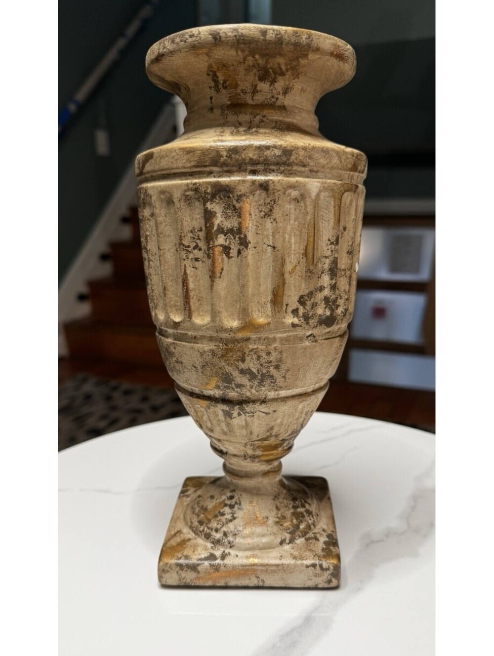 Antique Style Decorative Ceramic Urn Vase Beige Brown Etched Pattern